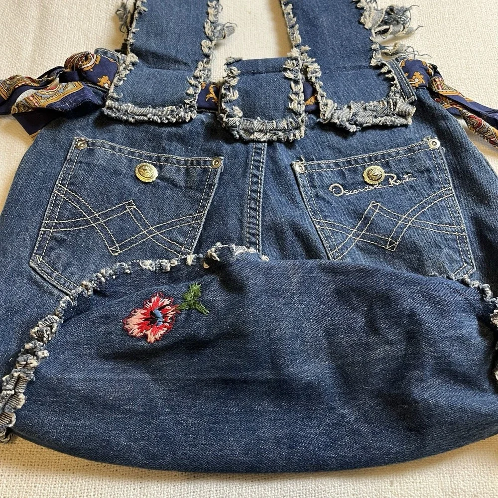 Vintage‎ Upcycled Denim Tote Bag Oscar de la Renta Logo Boho Hobo Style